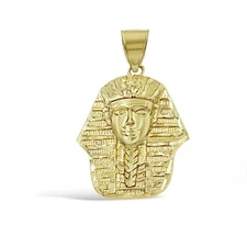 Egyptian Pharaoh King Pendant Real 10k Yellow Gold Mens Charm 1.4 inch