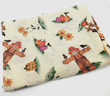 Fall Halloween Tablecloth Scarecrows Pumpkins Birds Flowers Handmade 56"W x 82"L
