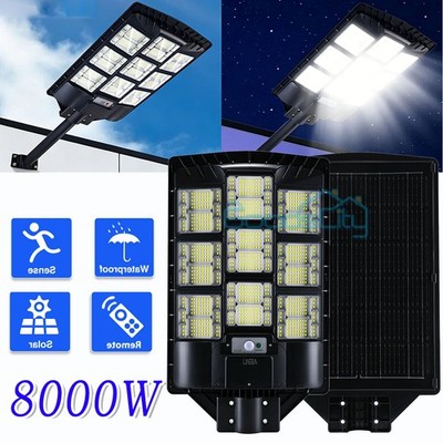 990000000lm LED Solar Street Light Outdoor Super Bright Lamp +Pole + Remote