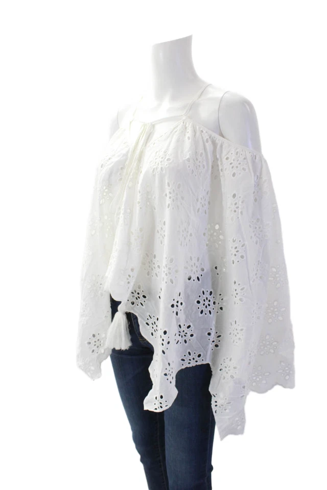 Capa Milly Cabana Mujer Ojales Bordados Cuello en V Blanco Talla S Foto 2 de 4