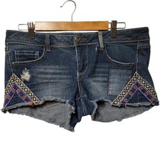 Mudd Boho Embroidered Denim Cut Off Shorts Juniors Size 11 Blue Distressed Y2K