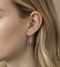 Natural Amethyst Earrings Faceted Crystal 925 Sterling Silver Drop Dangle Short