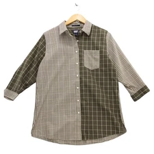 Lands End Women's Plaid Patchwork Button Down Shirt No Iron Supima Size 10