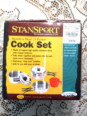 Stansport Cook Set One Person Camp Backpack Stainless Steel New in Open Box Vtg