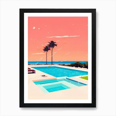 Hiroshi Nagai - Swimming Pool, Sea  Framed Wall Art Poster Canvas Print Picture