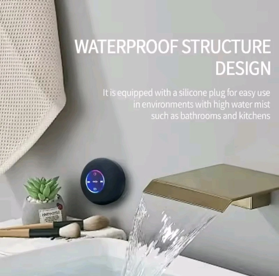 Portable Waterproof Shower Bluetooth Speaker IPX4, Suction Cup, RGB, BT 5.0, Mic - Image 3 of 4