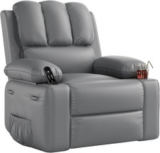 PU Leather Massage Recliner Chair 22" w/ Heat,Vibration,Side Pockets,Cup Holders