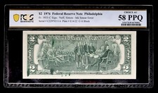 Ink Smear Error Note 1976 $2 Dollar PCGS 58 PPQ Serial#C22970311A Backside Error