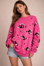 VTG 80s Kitty Cat Mouse Hot Pink Oversized Sweater AOP Lifestyles