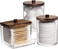 Qtips Holder Bathroom Container, 10 OZ Cotton Ball/Swabs Dispenser, Apothecary J