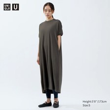 NWT Uniqlo U Draped short sleeve Oversized Olive Dress XS