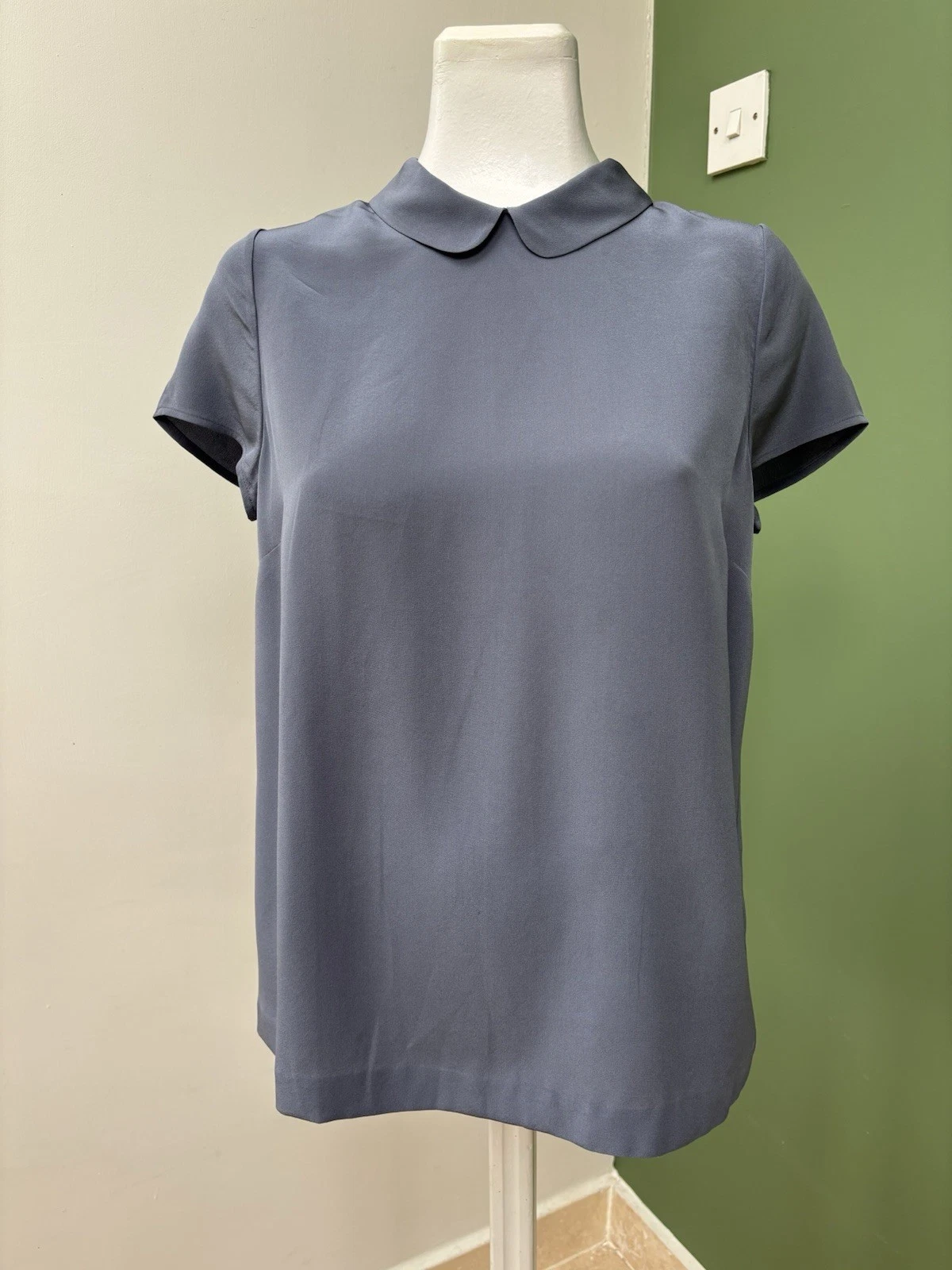The White Company 100% Silk Embroidered Collared Grey Blouse Top UK10 ExCon