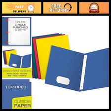 Letter Size 2 Pocket Folders with Prongs, Textured Paper, Assorted Colors - 25 P