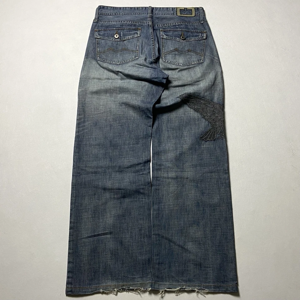 Jeans Y2K holgados W31 Chevignon bordado denim pierna ancha vintage lavado a ... - Imagen 3 de 4