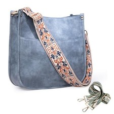 Vegan Leather Crossbody Fashion Shoulder Bag Purse with B10-business Blue