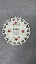 The Lords Prayer Decorative Plate Roses Gold Trim Pierced Edge Japan 8