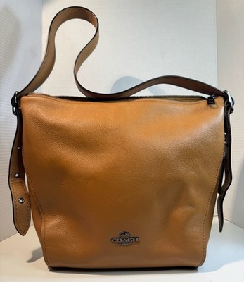 coach Camel Or Dark Tan Color leather shoulder bag. Small Coach Logo. Pre 2000