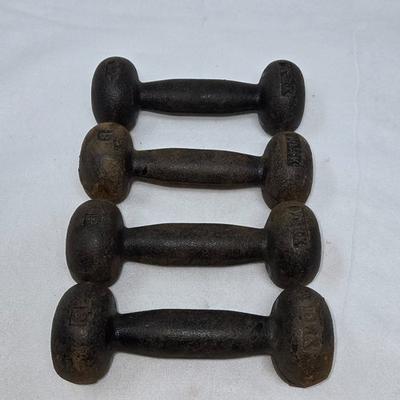 #ad #ad VINTAGE YORK BARBELL 3 Lb CAST IRON DUMBBELLS BUN STYLE ROUND HEAD SET OF 4 $59.99