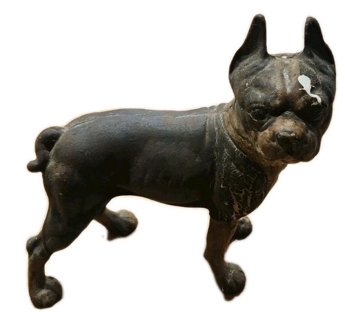 Antique Hubley cast iron boxer Boston terrier dog figural doorstop