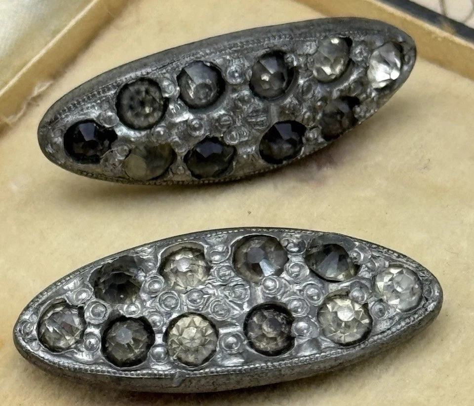 Пара пряжек для обуви 1920-х годов со стразами горшок металлическая овальная форма - Изображение 3 из 4