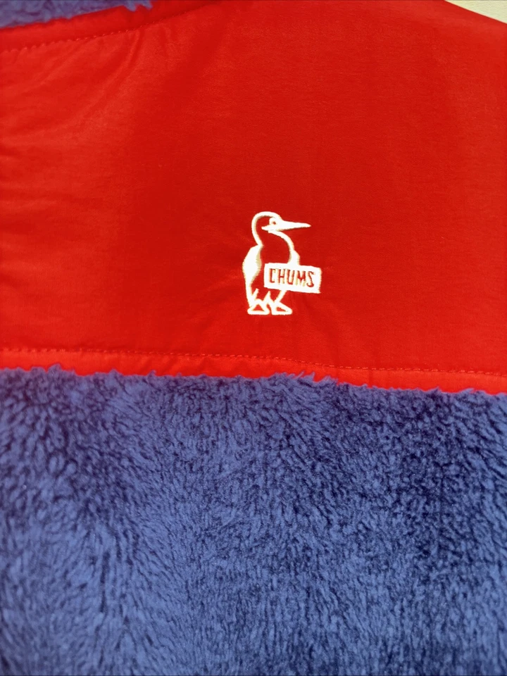 Винтажная мужская флисовая парка на молнии Chums Elmo красный/темно-синий цветной блок с капюшоном L - Изображение 4 из 4
