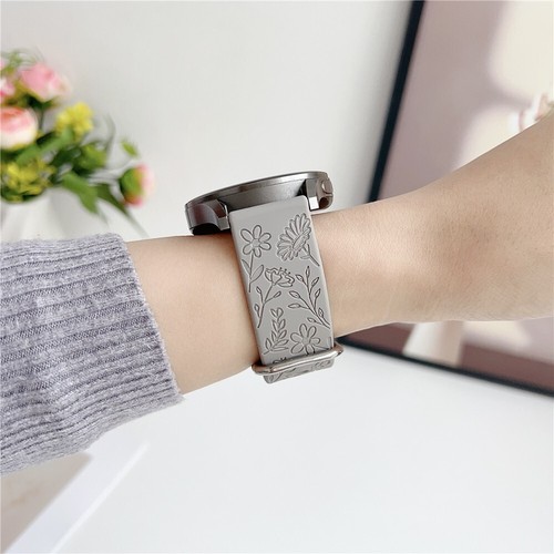 Engraved Floral Silicone Band for Samsung Galaxy Watch 4 5 6 7 FE 42/46/43/47mm - Picture 20 of 41