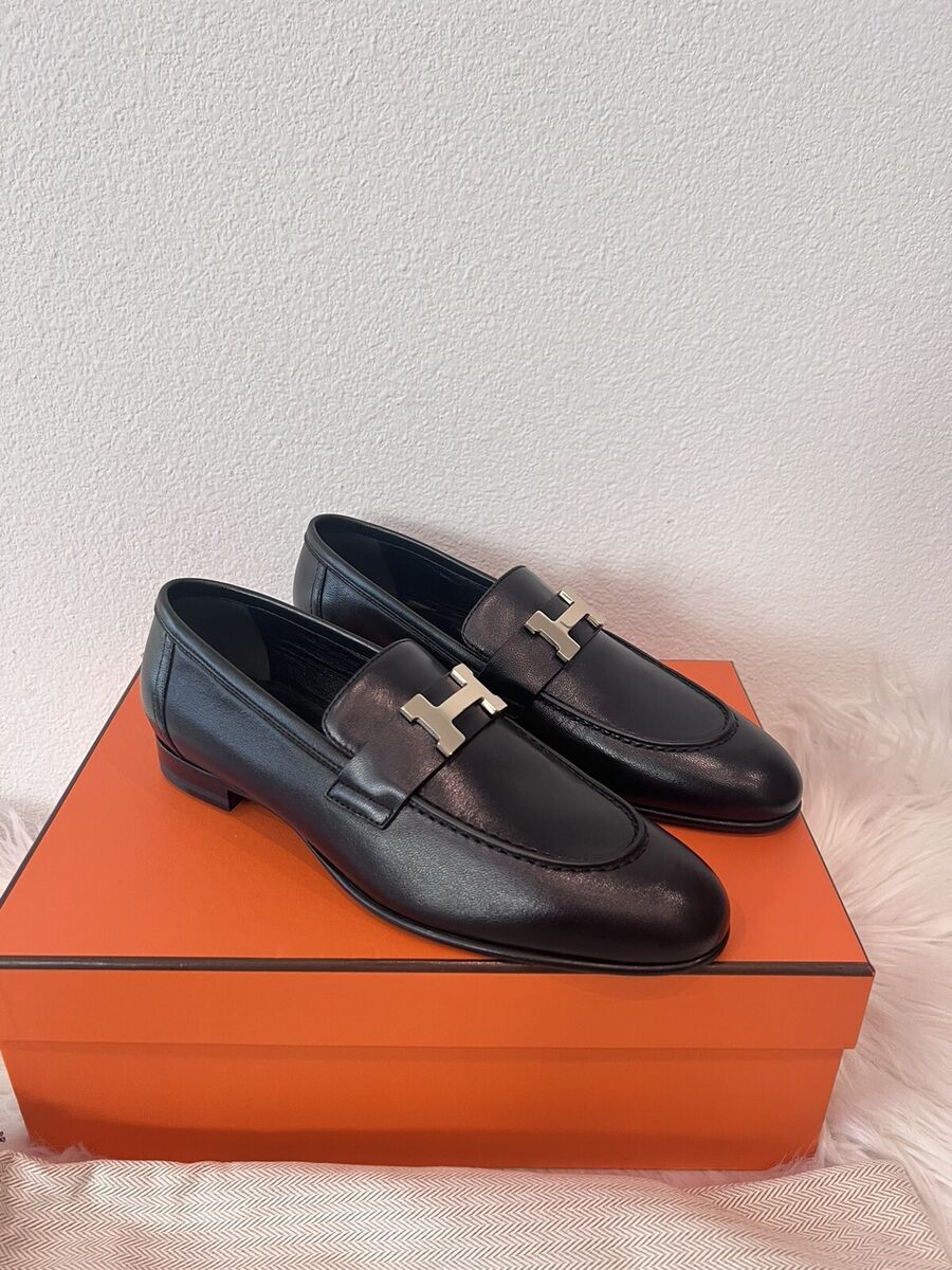 NIB Hermes PARIS LOAFER Black Gold H Buckle Logo Royal NIB Hermes PARIS LOAFER Black Gold H Buckle Logo Royal
