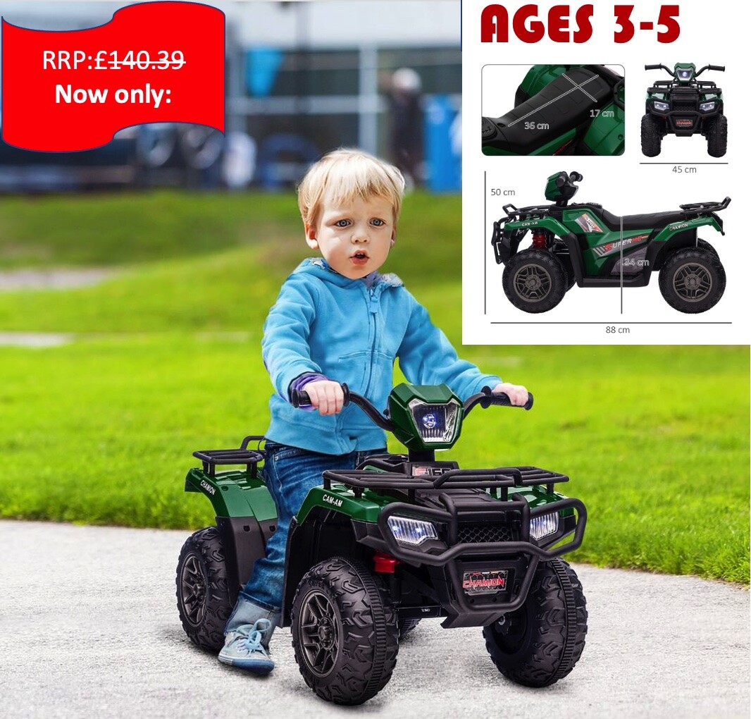 HOMCOM 12V Electric Quad Bike for Kids w/ LED Headlights, Music - Green