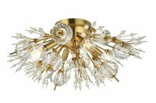 LIVING ROOM BEDROOM CRYSTAL GLASS FLUSH MOUNT GOLD SPUTNIK MODERN 4 LIGHT 19"