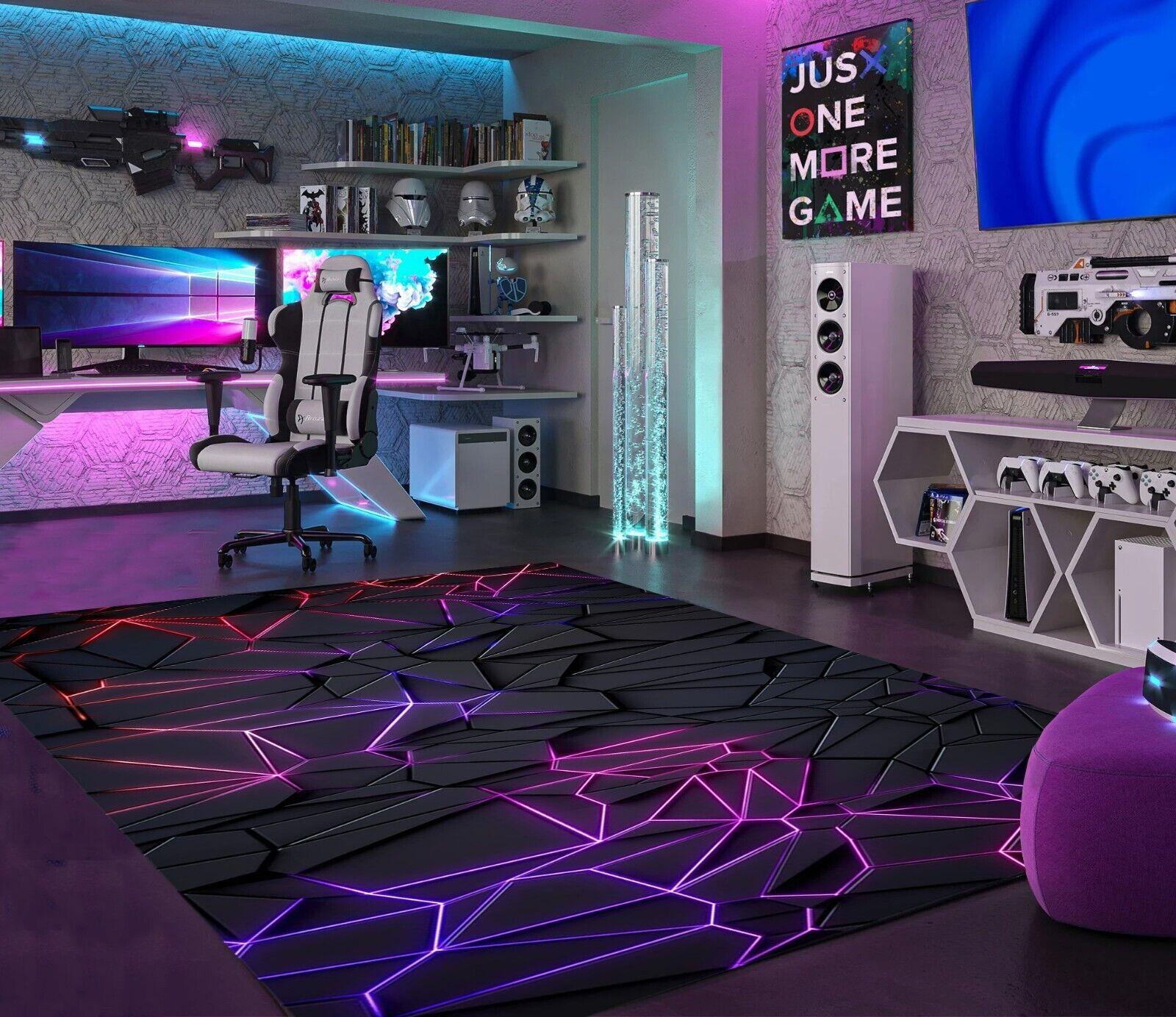 Gaming Room Decor, Neon Rug, Gamer Rug, Colorful Rug,Under Chair ...