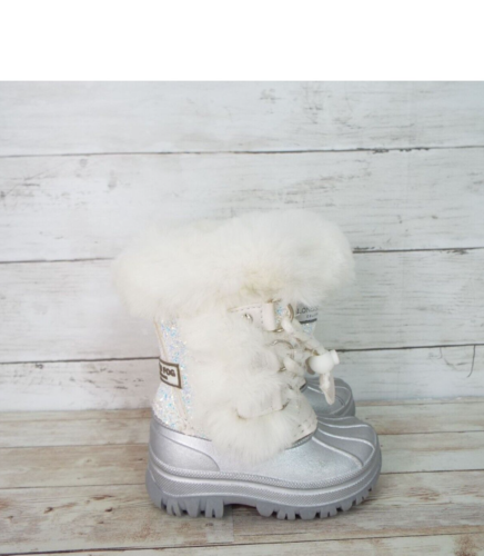 London Fog Icelyn Jr Silver Sparkle Faux Fur Winter Boots Size 5M Infant Toddler - 第 1/9 張圖片