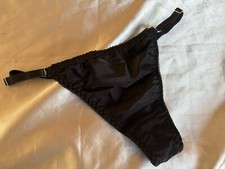 Silky Soft Black Satin Adjustable Strap Thong Panties Sz Lg
