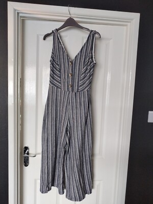 F And F Ladies Blue Striped Trousers Size UK - Main Image