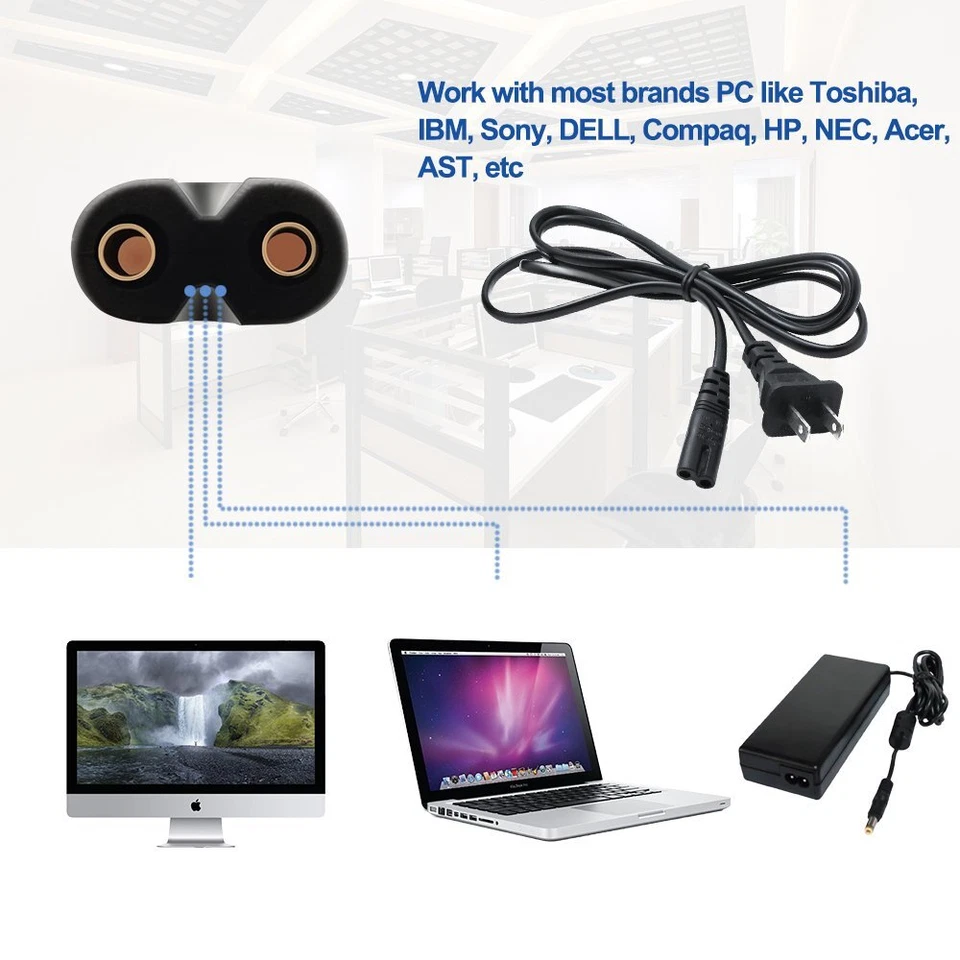 AC Power Cord 2 Prong Cable for PS 5 4 3 2 Slim XBOX PC Laptop PSV Monitor TV - Image 4 of 4