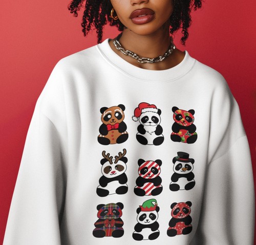 Oso Panda Feo Navidad Suéter Amante de los Animales Camisa Divertida Navidad Sudadera - Imagen 12 de 12