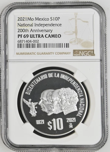 2021 Mo Mexico Silver 10 Pesos National Independence 200th Anniv NGC PF 69 UC