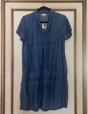 NWT J.Jill Denim Jean Tencel Art-to-Wear Chic Pockets V-Neck Dress Short Sz S