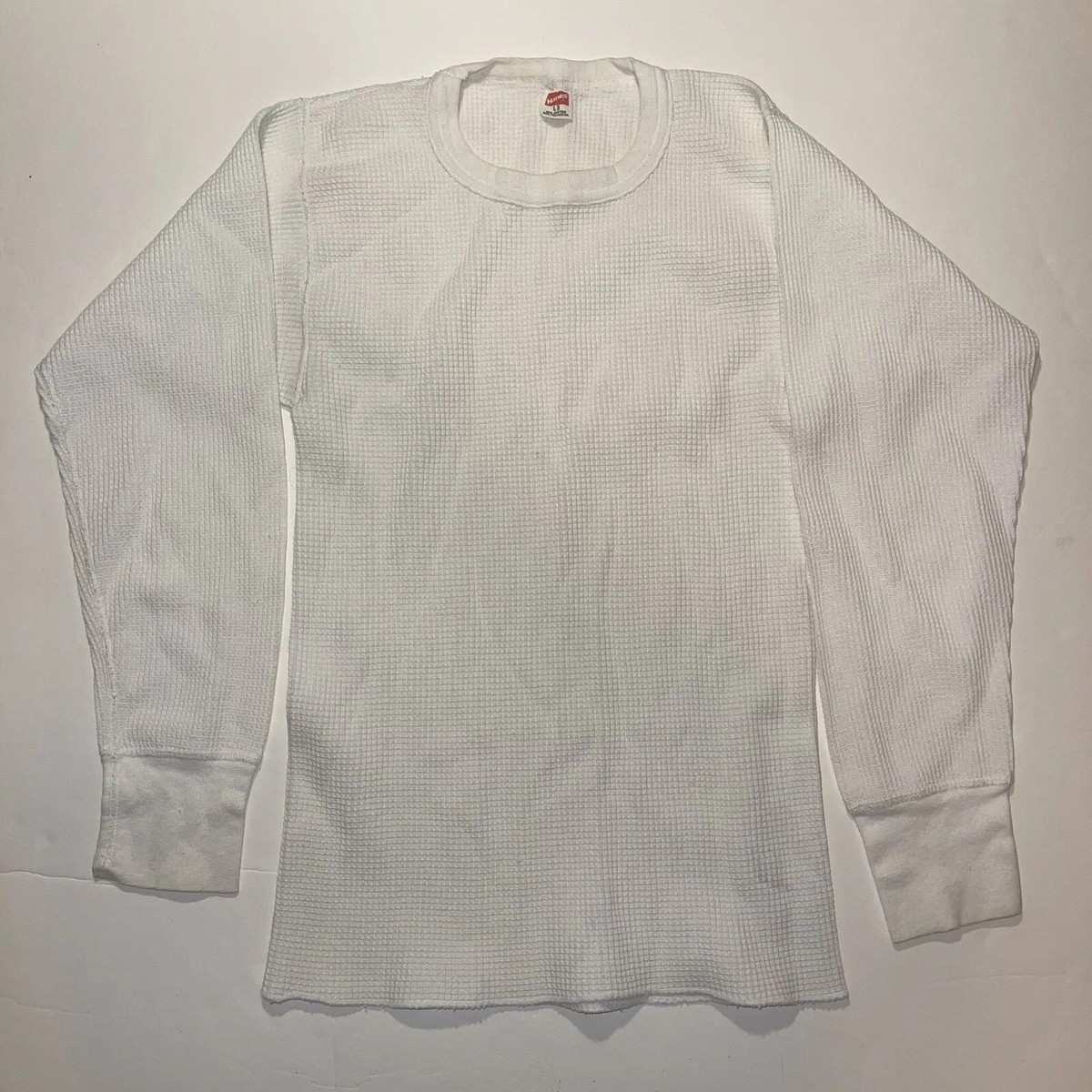 60s 70s Vintage Hanes Waffle Knit Thermal Long Sleeve L Base Layer