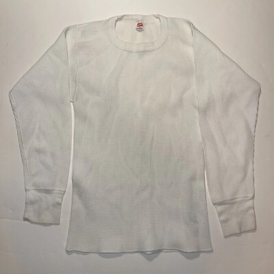 60s 70s Vintage Hanes Waffle Knit Thermal Long Sleeve L Base Layer