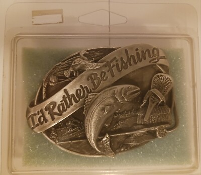 Vintage I’d Rather Be Fishing Belt Buckle and Leather Belt I main image 4