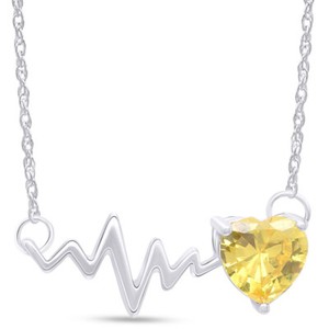 Authentic Citrine Heartbeat Necklace 14k White Gold Plated Sterling Silver Valentines Day