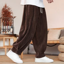 Winter Mens Retro Chinese Style Long Pants Loose Fit Casual Oversize Trousers sz