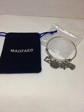 New Silvertone  12  Happy Birthday Girls Charm Bangle Bracelet with Bag