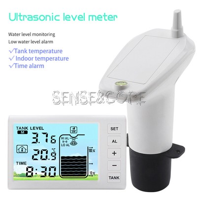 Solar Ultrasonic Level Guage Home LCD Water Level Meter Temperature Alarm Clock