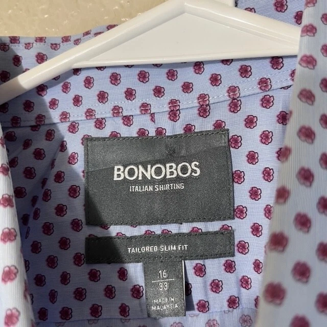Camisa Bonobos Para Hombres 16 Calce Ajustado Manga Larga Abotonada Azul Púrpura Vestido Floral Foto 3 de 4