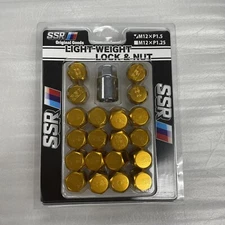SSR Wheels light-weight lock & nut 20 pcs set W/Key close end M12 x P1.5 Gold