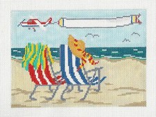 Beachside with Banner Plane handpainted 18m Needlepoint Canvas Needle Crossings