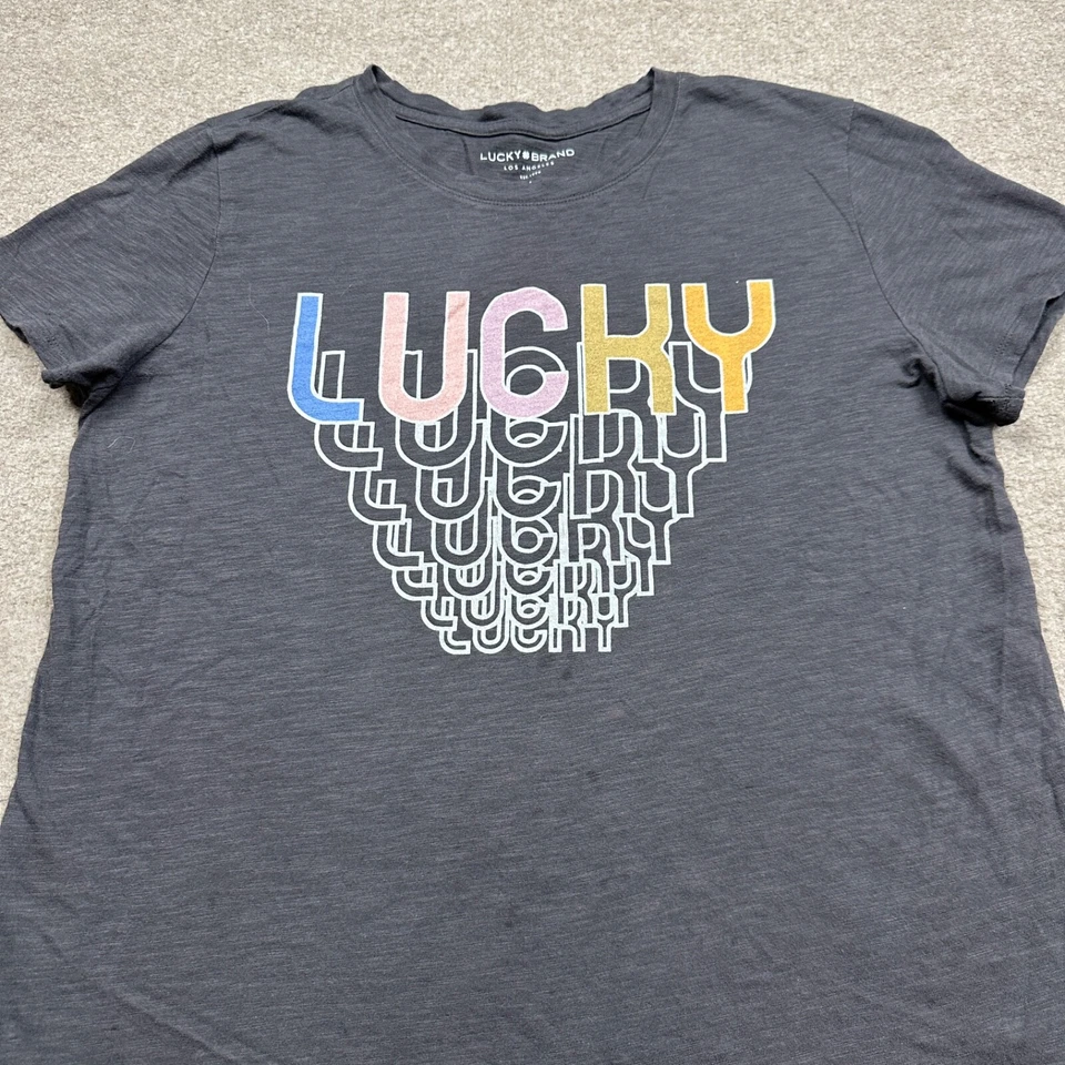 Lucky Brand Graphic T Shirt Women's Size L Gray Short Sleeve Crew Neck Stretch - Image 3 of 4