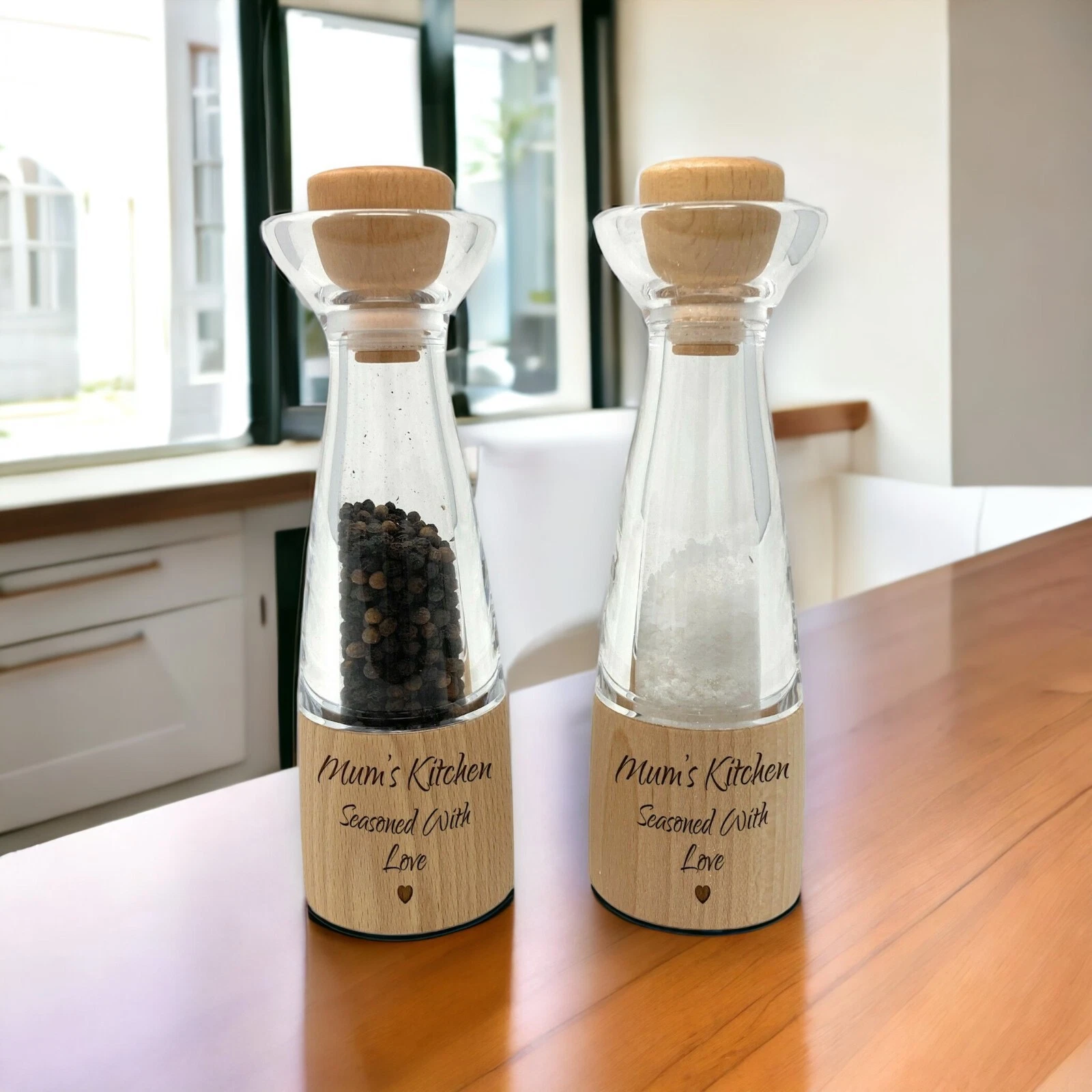 Personalised Stockholm Beech Crush Grind 200mm Salt & Pepper Mill Gift Set