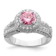Silver Round Pink and White CZ Ring QR2865